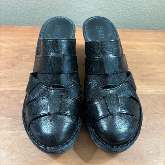 Born Pollina Black Leather Slip On Criss Cross Design Chunky Clogs Womens Size 8 - Picture 13 of 13